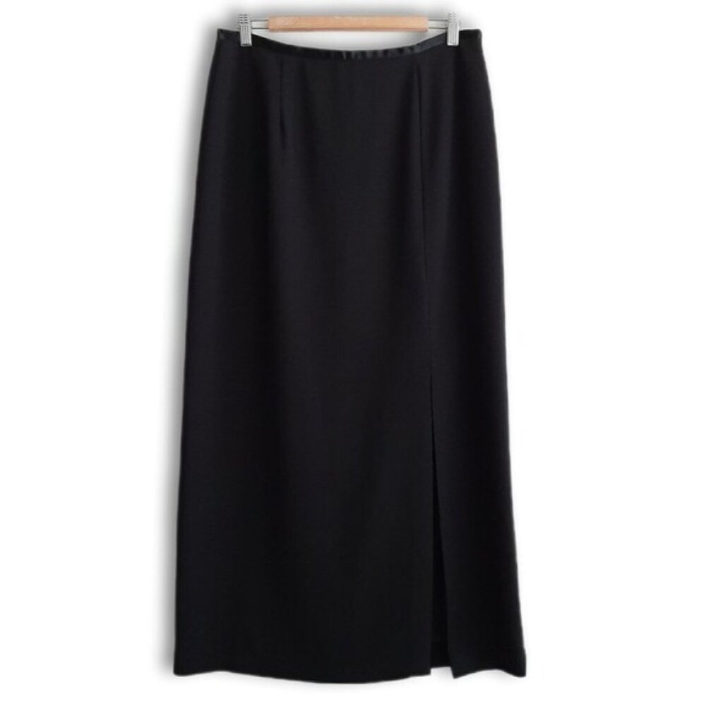 FRICTION | Minimalist Classic Long Maxi Skirt Dressy Front Slit Black Sz 16